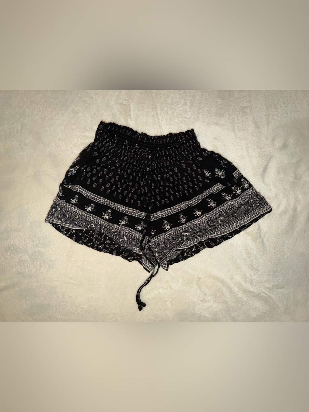 Lily White Black Printed High-Waist Smocked Shorts